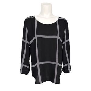 41 Hawthorn Women’s Black Scoop Neck‎ Bixby Windowpane Blouse Size Medium